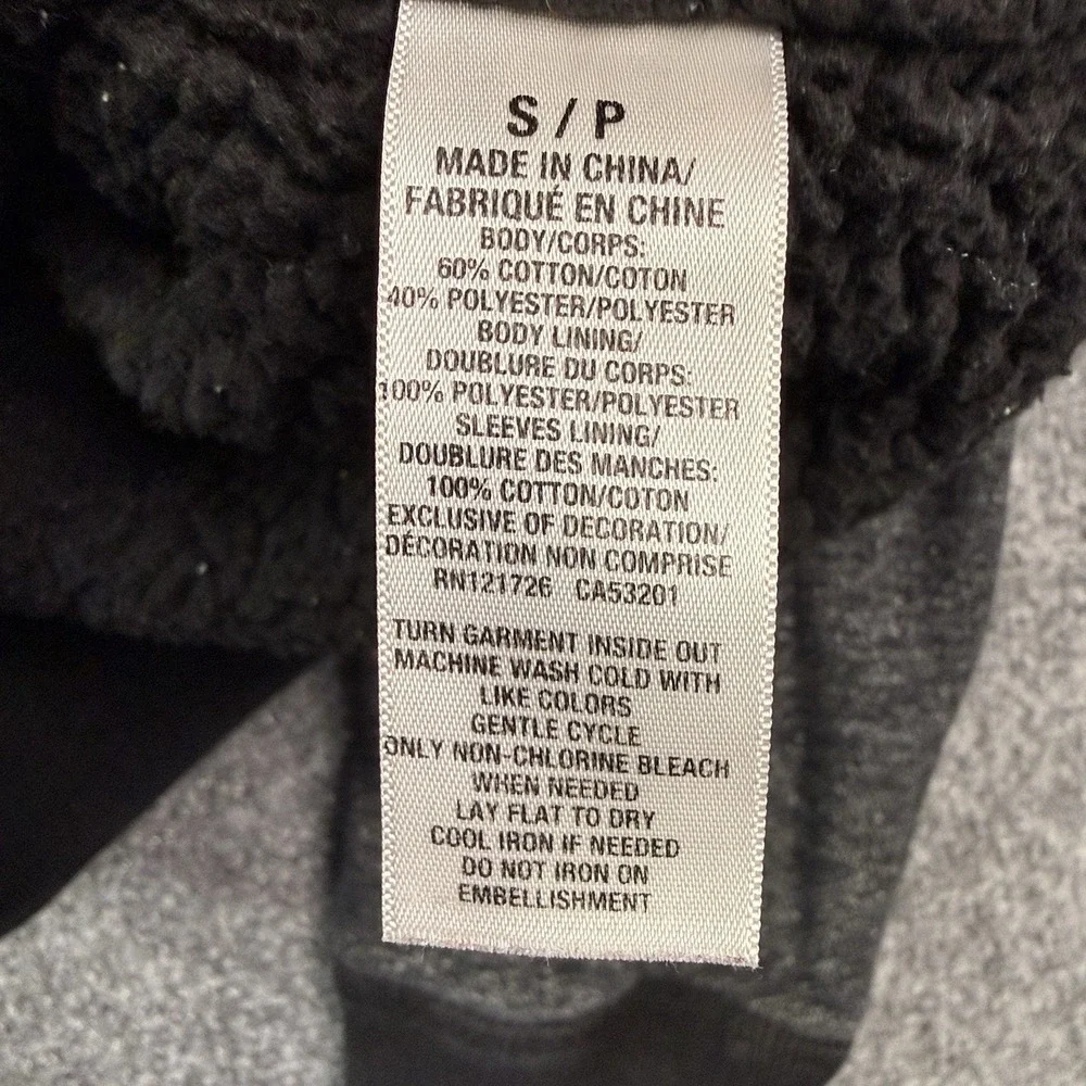 Aeropostale Sherpa Lined Hoodie Adult Small Full Zip Gray Black Heathered